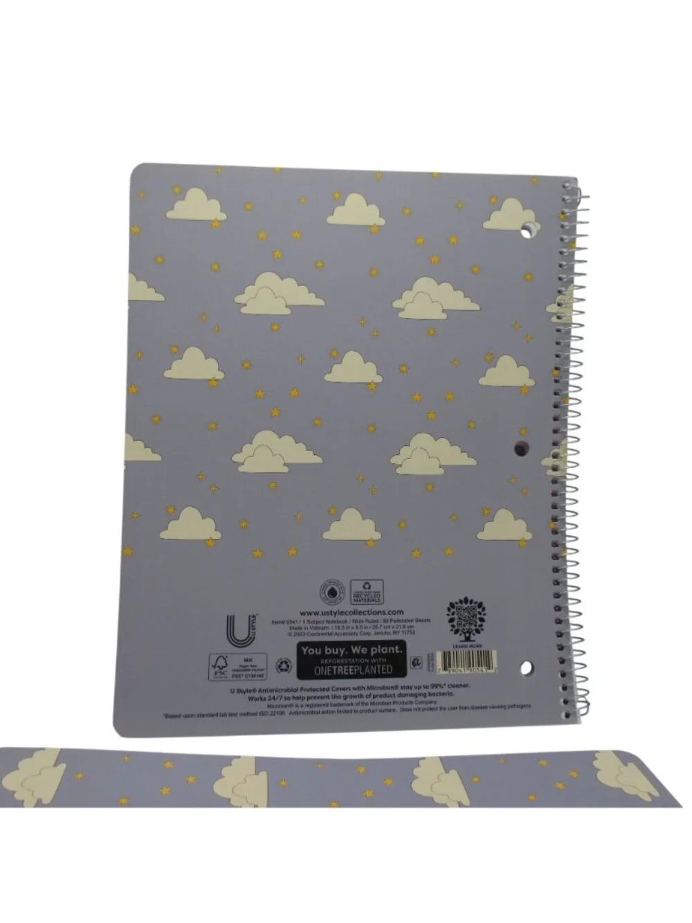U Style 2 Pack Microban ANTIMICROBIAL Wide Ruled Notebook Purple Sky & Clouds
